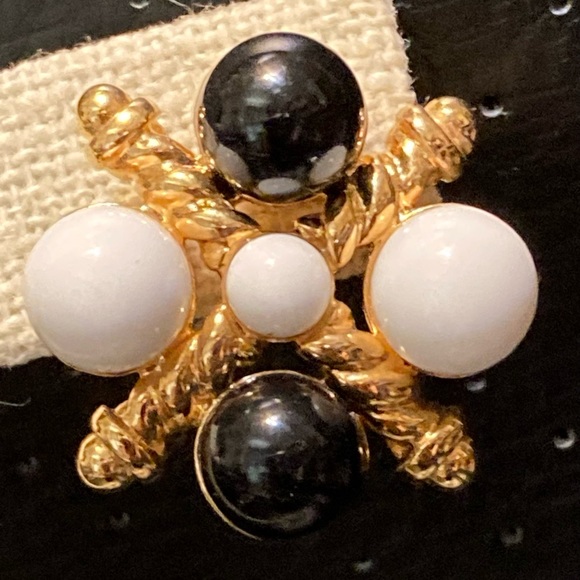 1” black and white post earrings - Picture 2 of 3